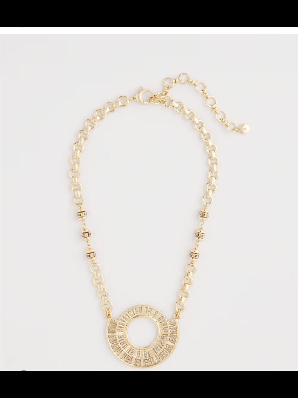 Chico's Gold Open Circle Pendant Necklace with Beaded Chain